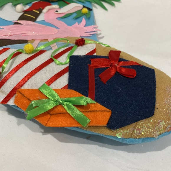 NWT PINK FLAMINGO and Palm Tree Appliqued Holiday Christmas Stockings Pair of 2 - Picture 4 of 8